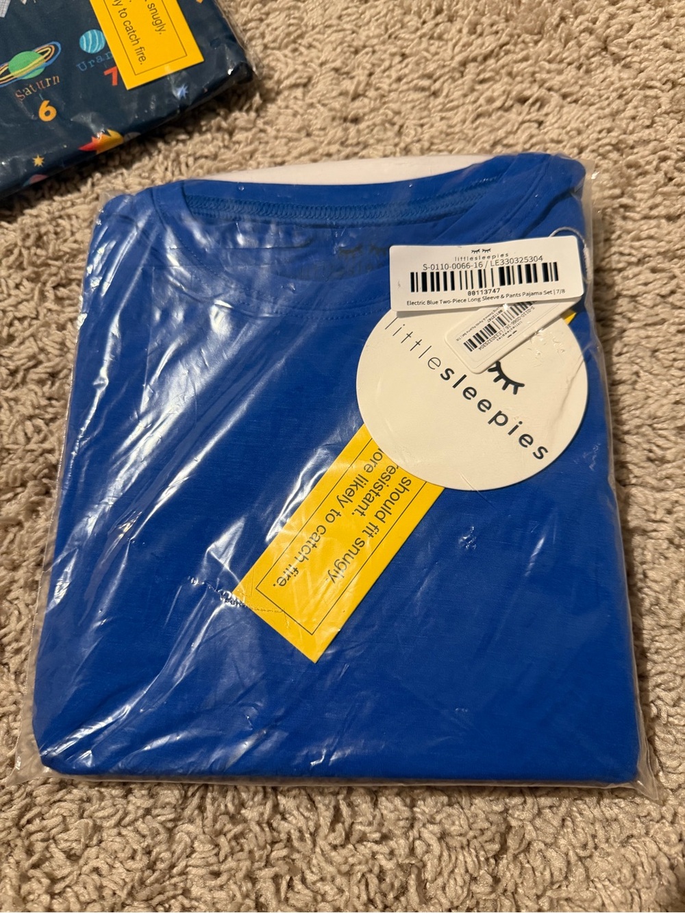 Little Sleepies Electric Blue Kids Pajama set size 7/8 brand new
